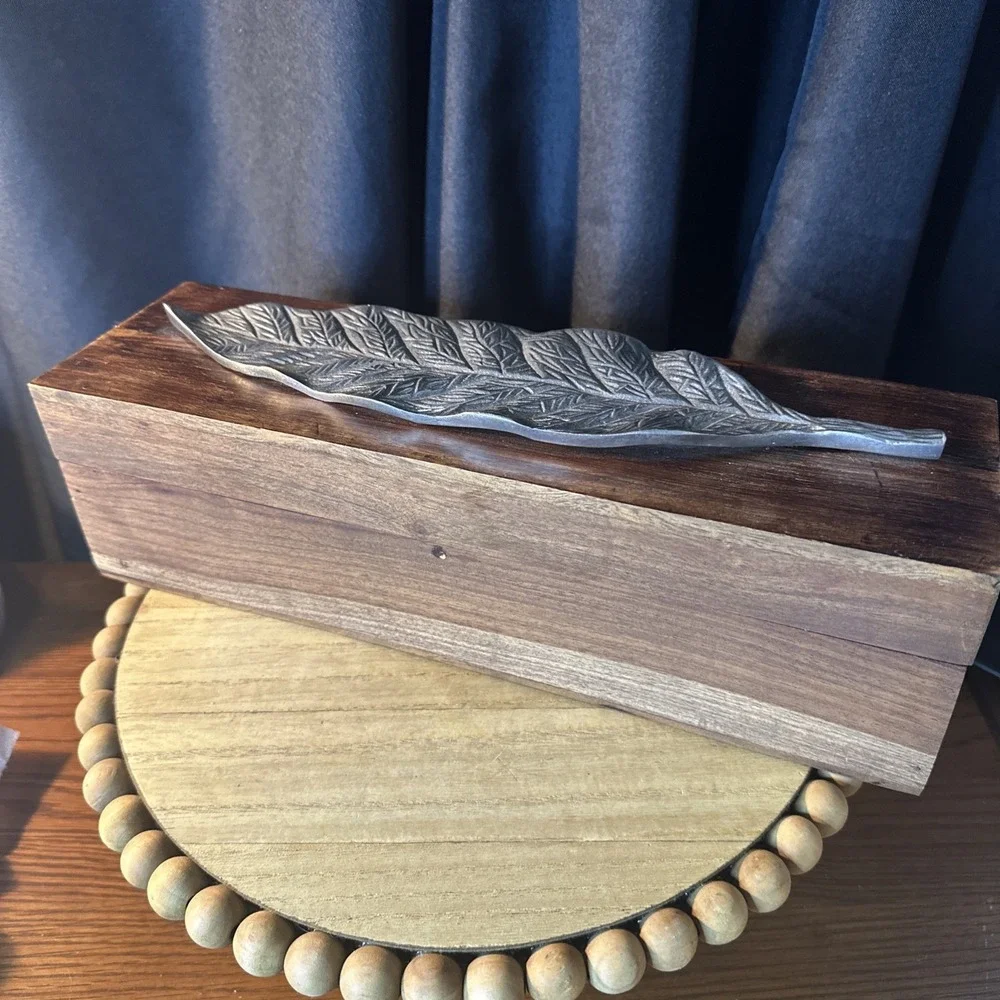 Fireplace Mantle Match Box With Silver Leaf | Tall Long Matches/OR Dark Finish